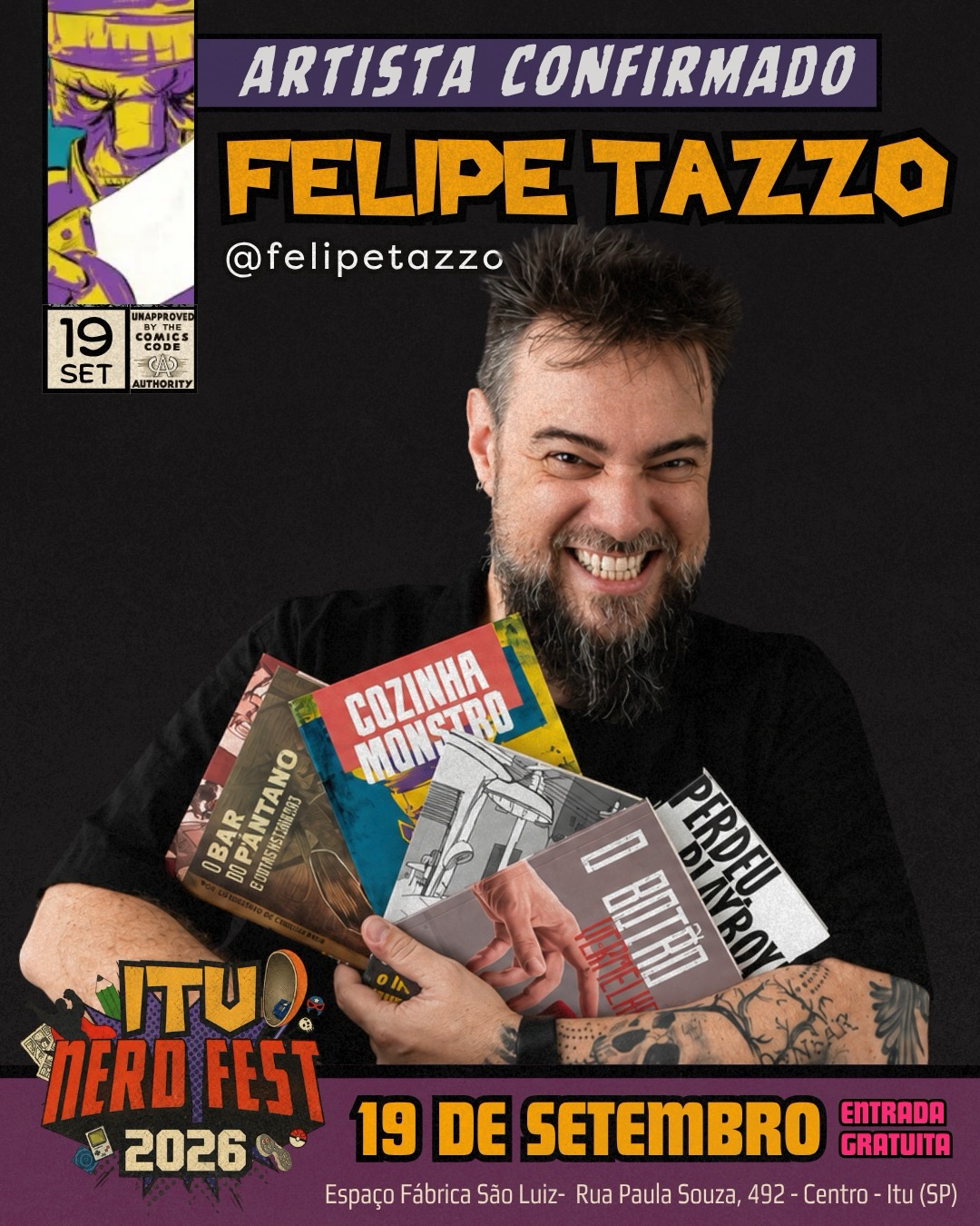 Felipe Tazzo confirmado no Itu Nerd Fest 2026