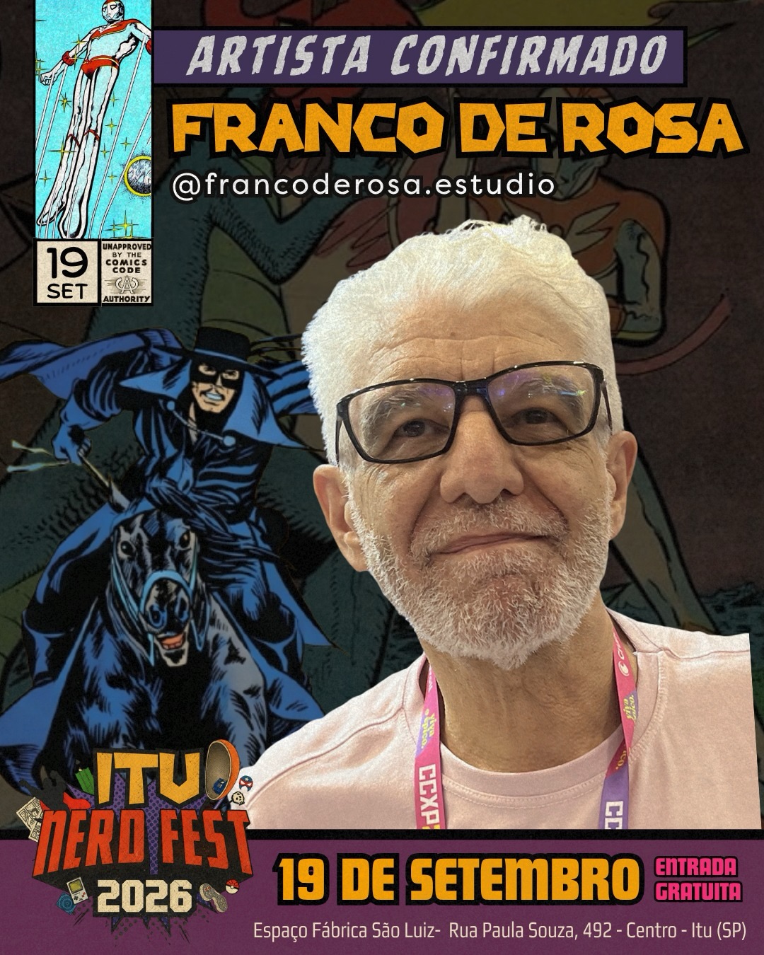Franco de Rosa confirmado no Itu Nerd Fest 2026