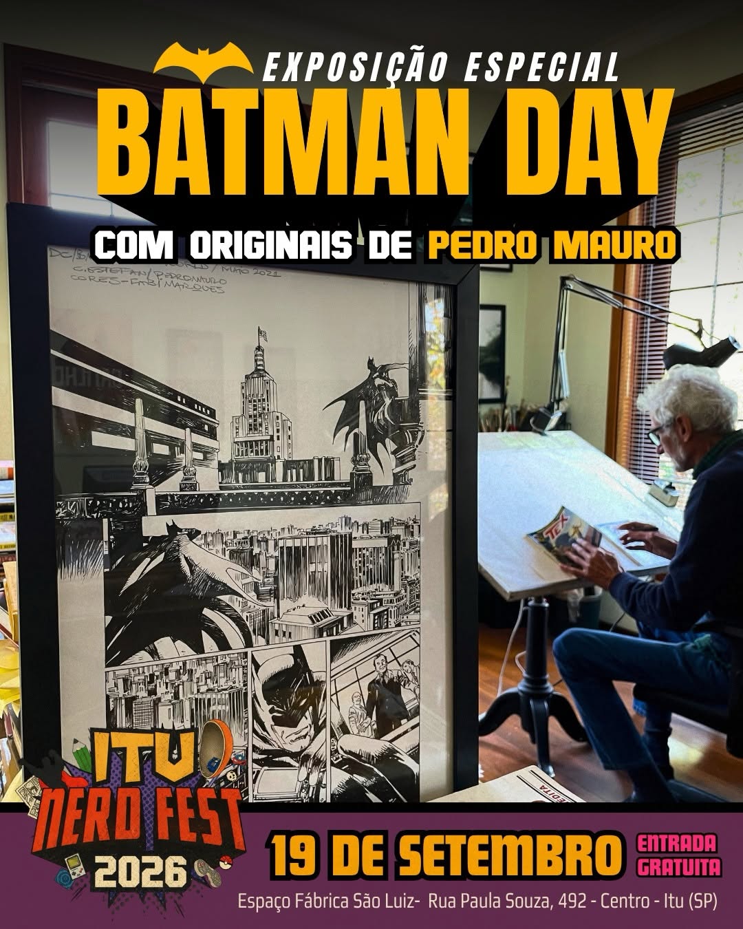 Exposição especial Batman Day com originais de Pedro Mauro
