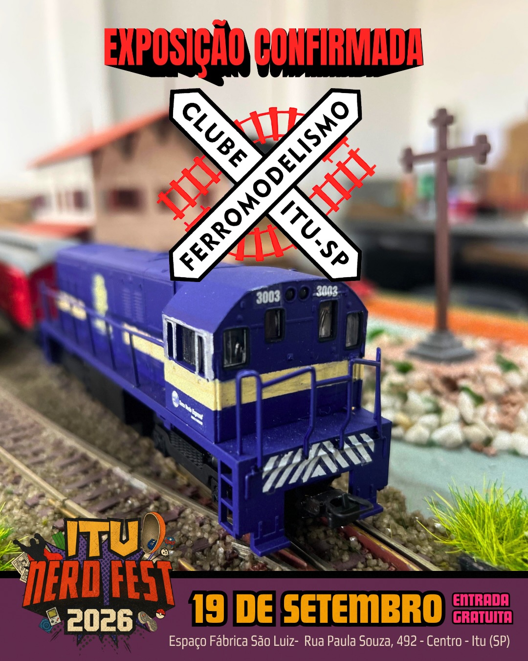 Exposição do Clube de Ferromodelismo de Itu confirmada no Itu Nerd Fest 2026