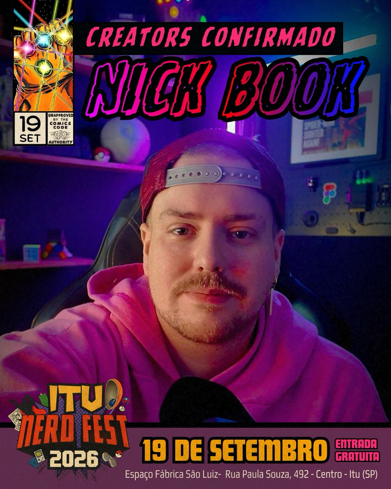 Nick Book confirmado no Itu Nerd Fest 2026